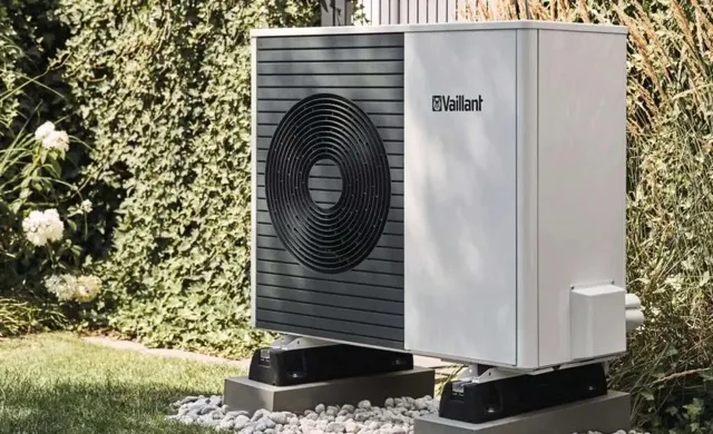 Vaillant Air Source Heat Pump Installation – Brighton & Hove | AC Plumbers Ltd. Air source heat pump outdoor unit installed at a Brighton property